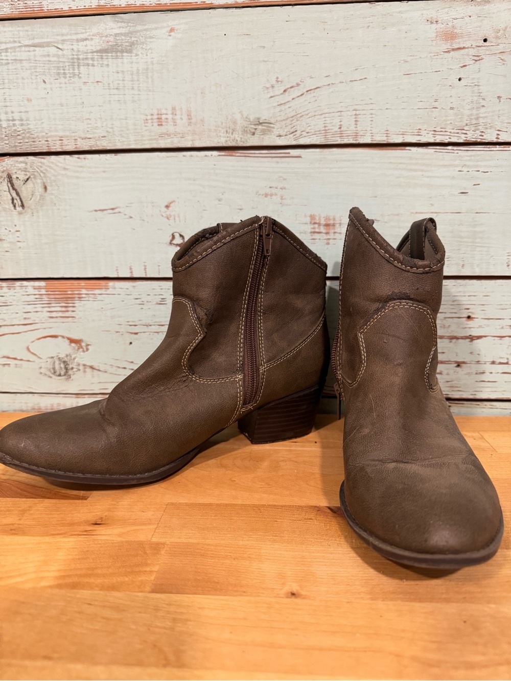 Brown Western Women's Ankle Booties with Side Zip